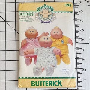Vintage 1985 Butterick 3269 Cabbage Patch Kids Preemie Doll Clothes Pattern Uncu
